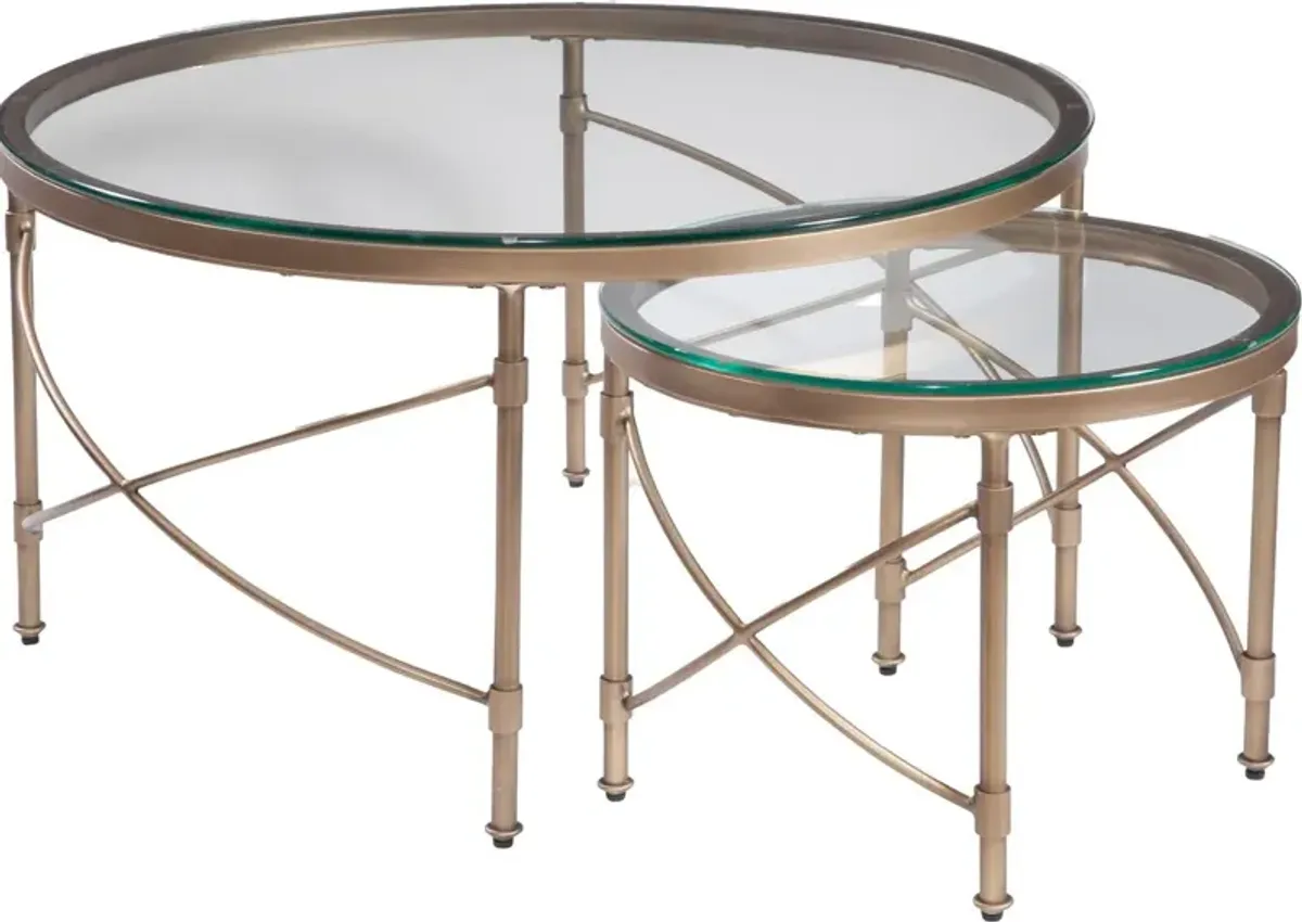 Silo Round Glass Nested Cocktail Table Set, Antique Gold
