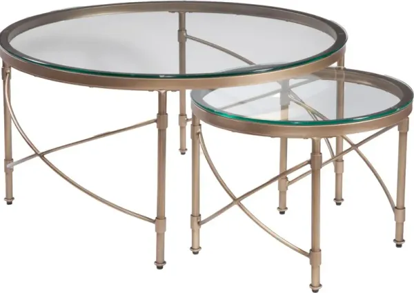 Silo Round Glass Nested Cocktail Table Set, Antique Gold