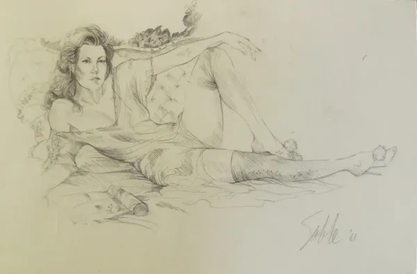 Pencil Study of a Young Woman - 1981 - McNaught Fine Art - Beige