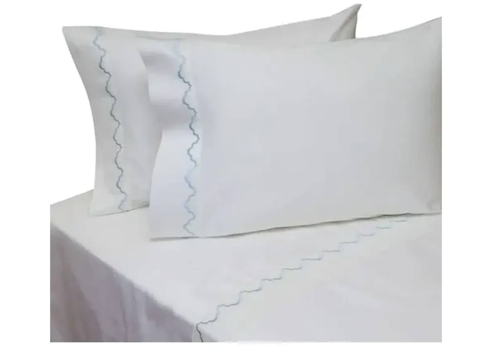 Francesa Scalloped Sheet Set - Lt Bl - Belle Epoque - White, 300 Thread Count, Egyptian Cotton Sateen, Soft and Luxurious