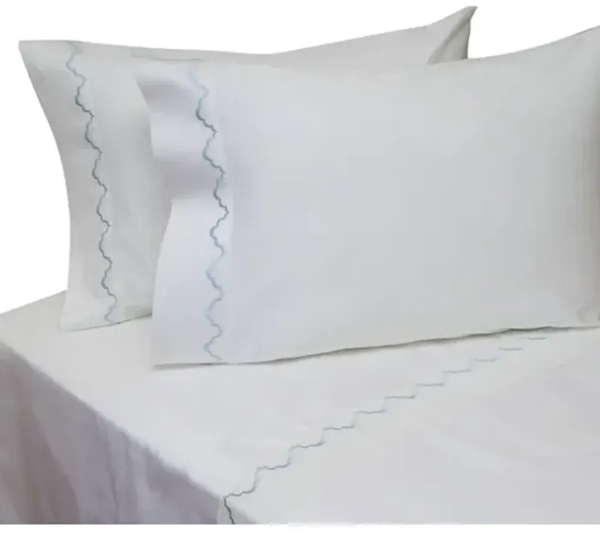 Francesa Scalloped Sheet Set - Lt Bl - Belle Epoque - White, 300 Thread Count, Egyptian Cotton Sateen, Soft and Luxurious