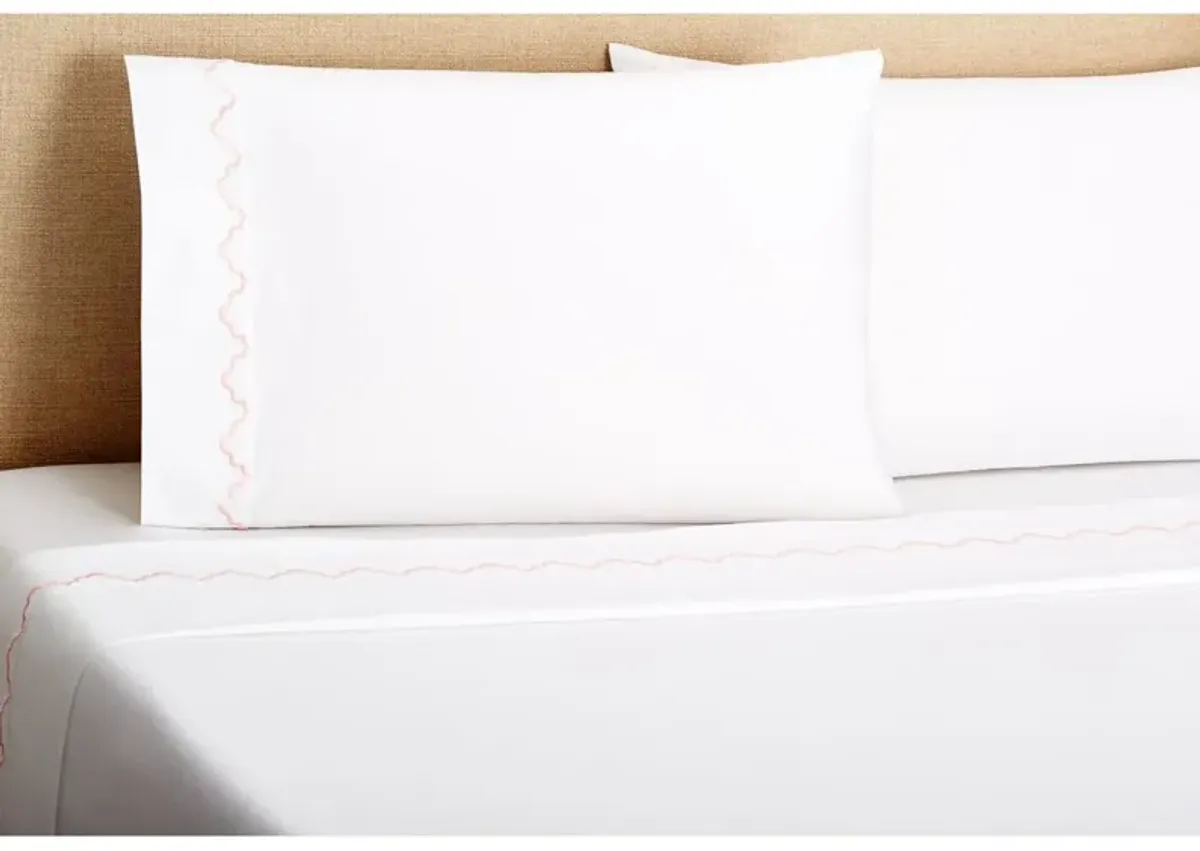 Francesa Scalloped Sheet Set - Pink - Belle Epoque - White, 300 Thread Count, Egyptian Cotton Sateen, Soft and Luxurious