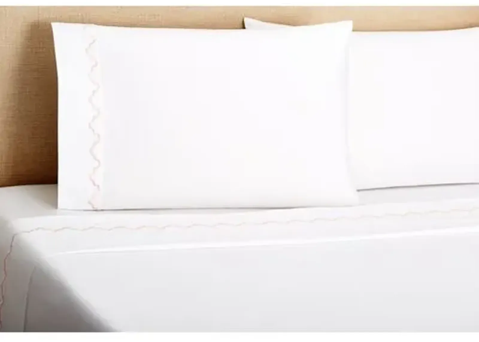 Francesa Scalloped Sheet Set - Pink - Belle Epoque - White, 300 Thread Count, Egyptian Cotton Sateen, Soft and Luxurious