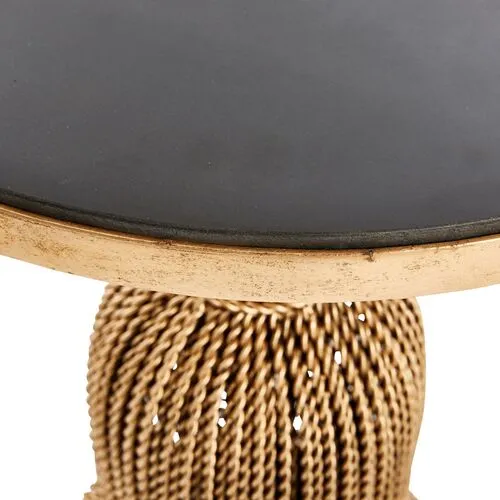 Cailey Tassel Granite Side Table - Gold/Black