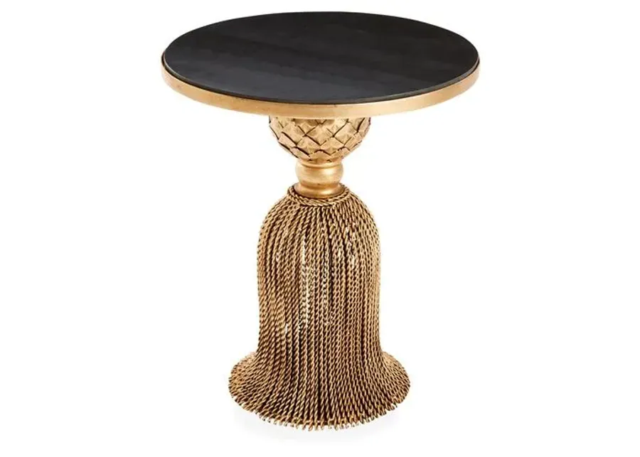 Cailey Tassel Granite Side Table - Gold/Black