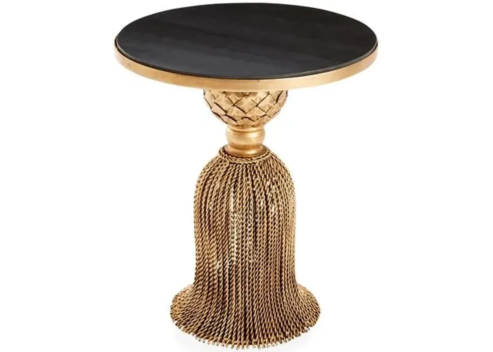 Cailey Tassel Granite Side Table - Gold/Black