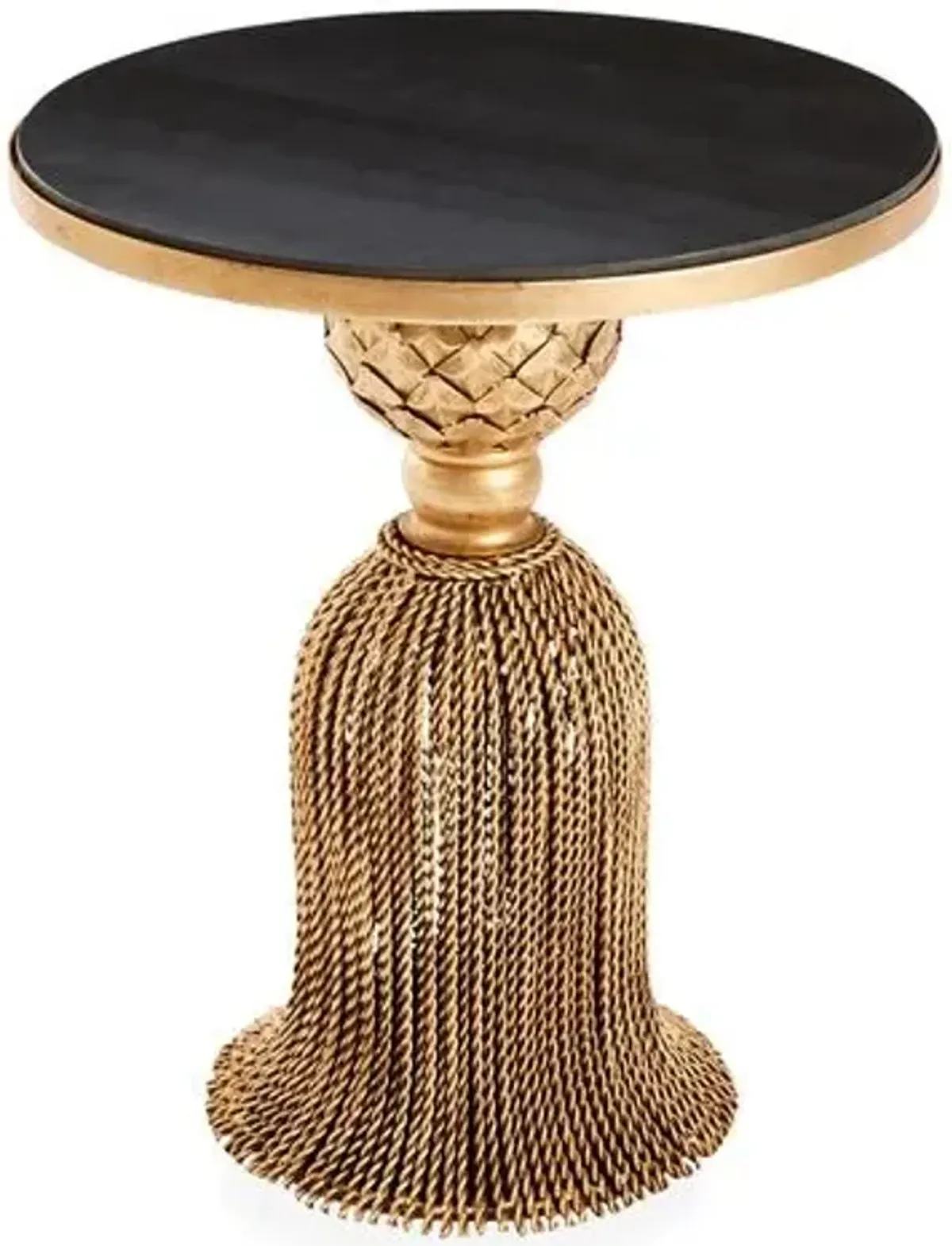 Cailey Tassel Granite Side Table - Gold/Black