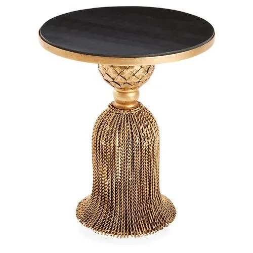 Cailey Tassel Granite Side Table - Gold/Black