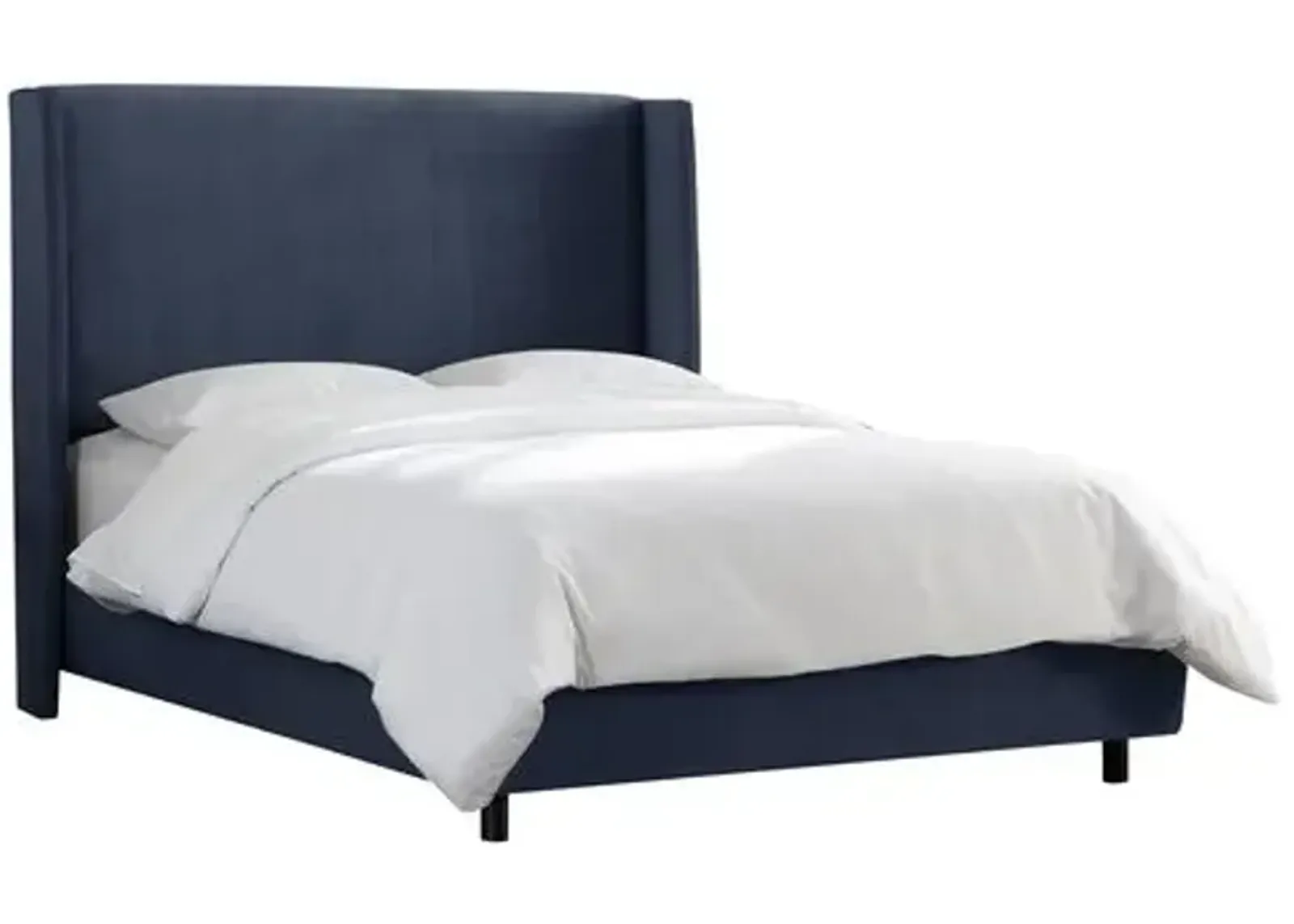 Kelly Velvet Wingback Bed - Handcrafted - Blue, Mattress, Box Spring Required