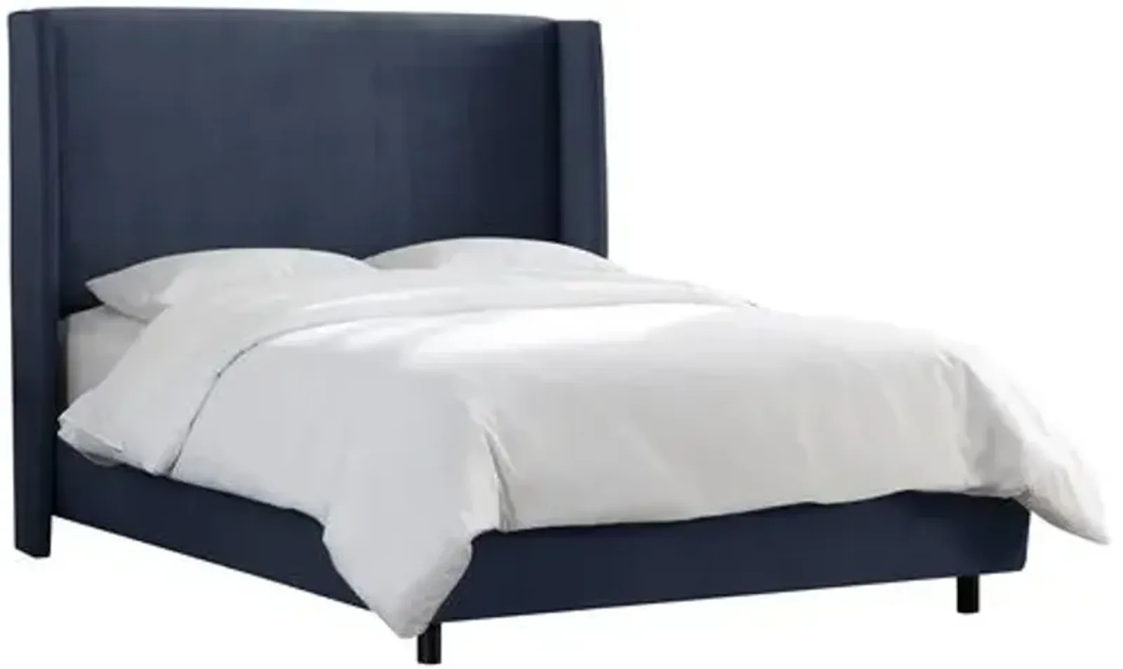 Kelly Velvet Wingback Bed - Handcrafted - Blue, Mattress, Box Spring Required