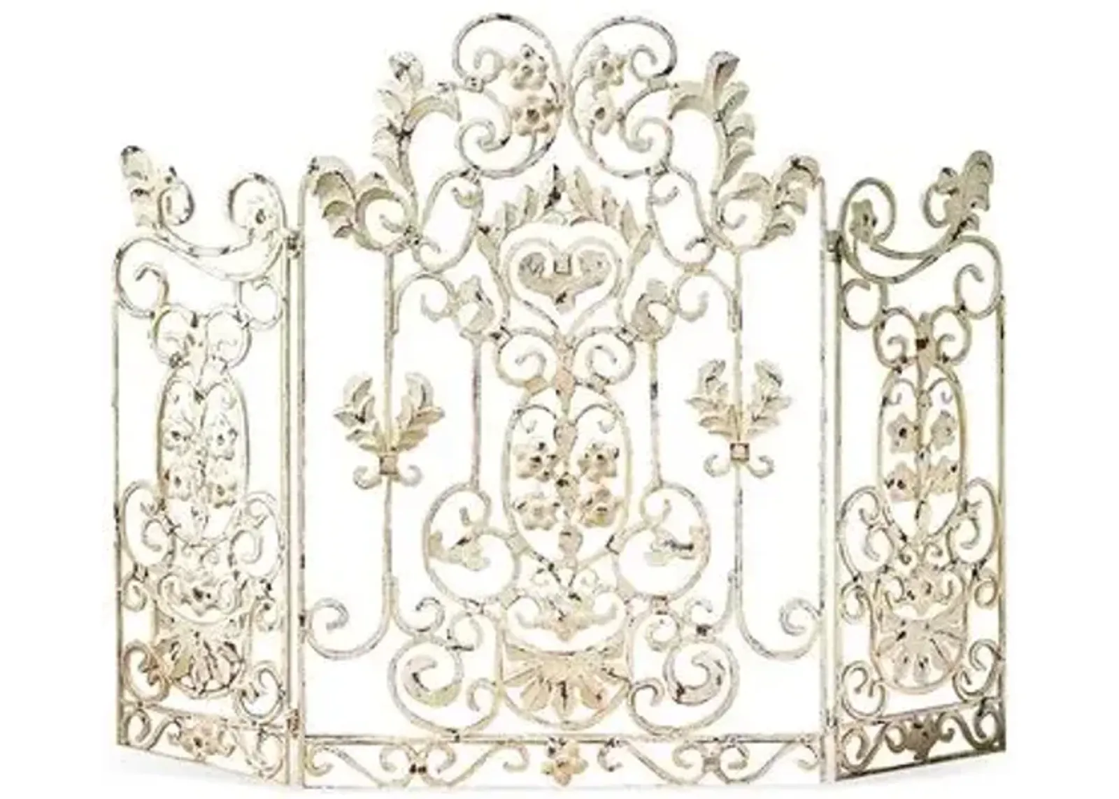 Three-Panel Fire Screen with Mesh - Ivory