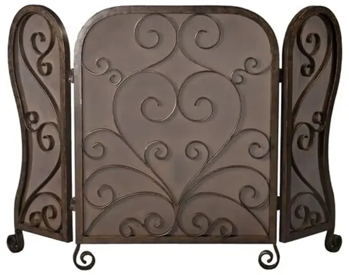 33" Mesh Scroll Three-Panel Fire Screen - Brown