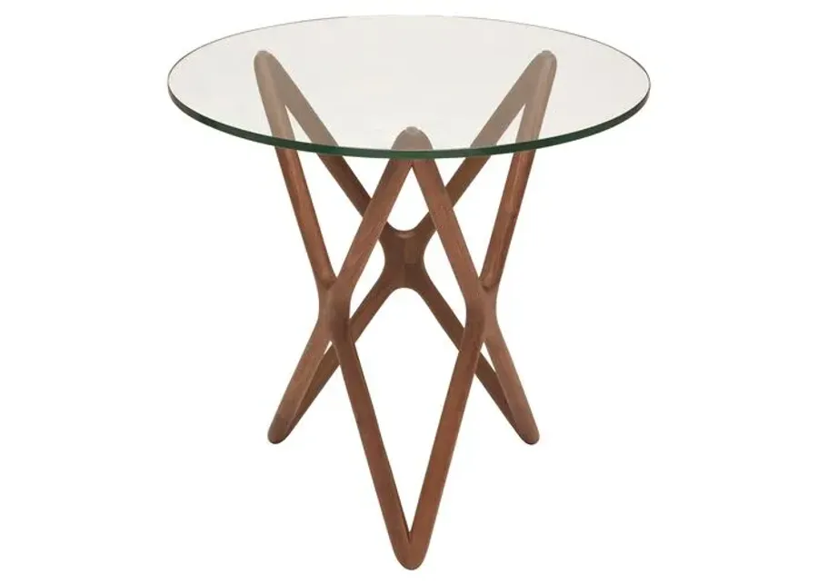 Star Modern Glass Side Table - Walnut - Brown