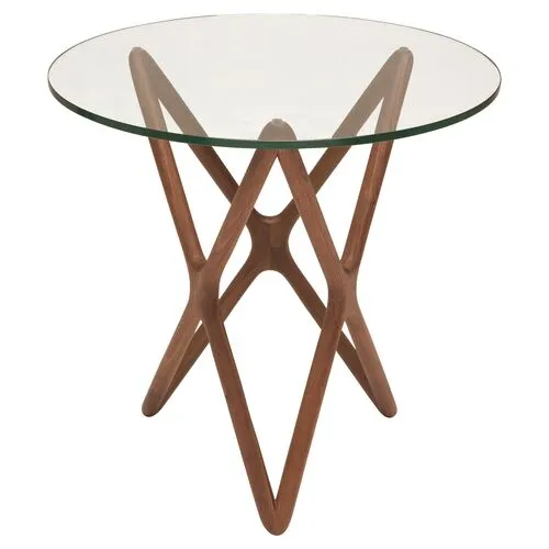 Star Modern Glass Side Table - Walnut - Brown