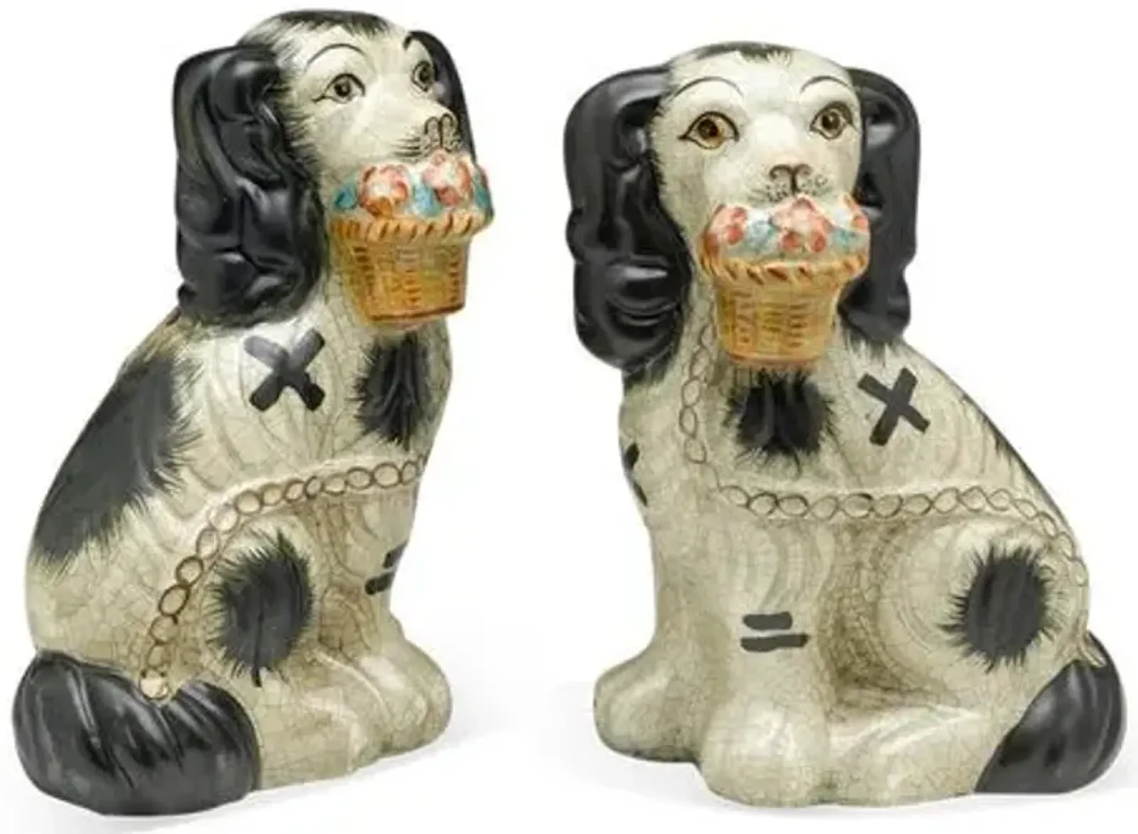 Pair of Dogs with Flower Baskets - Black