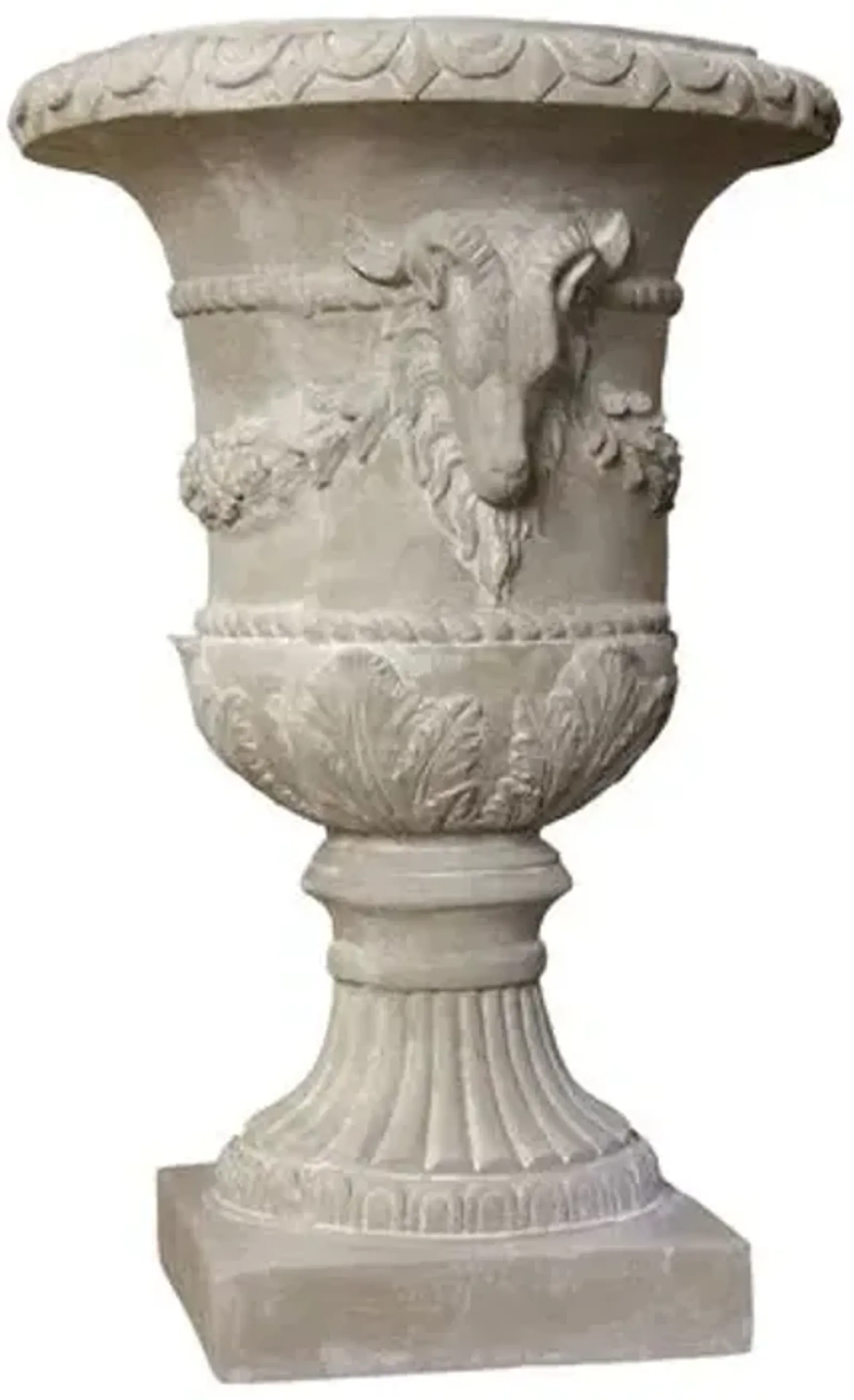 31" Ram & Garland Outdoor Urn - Weather - Gray