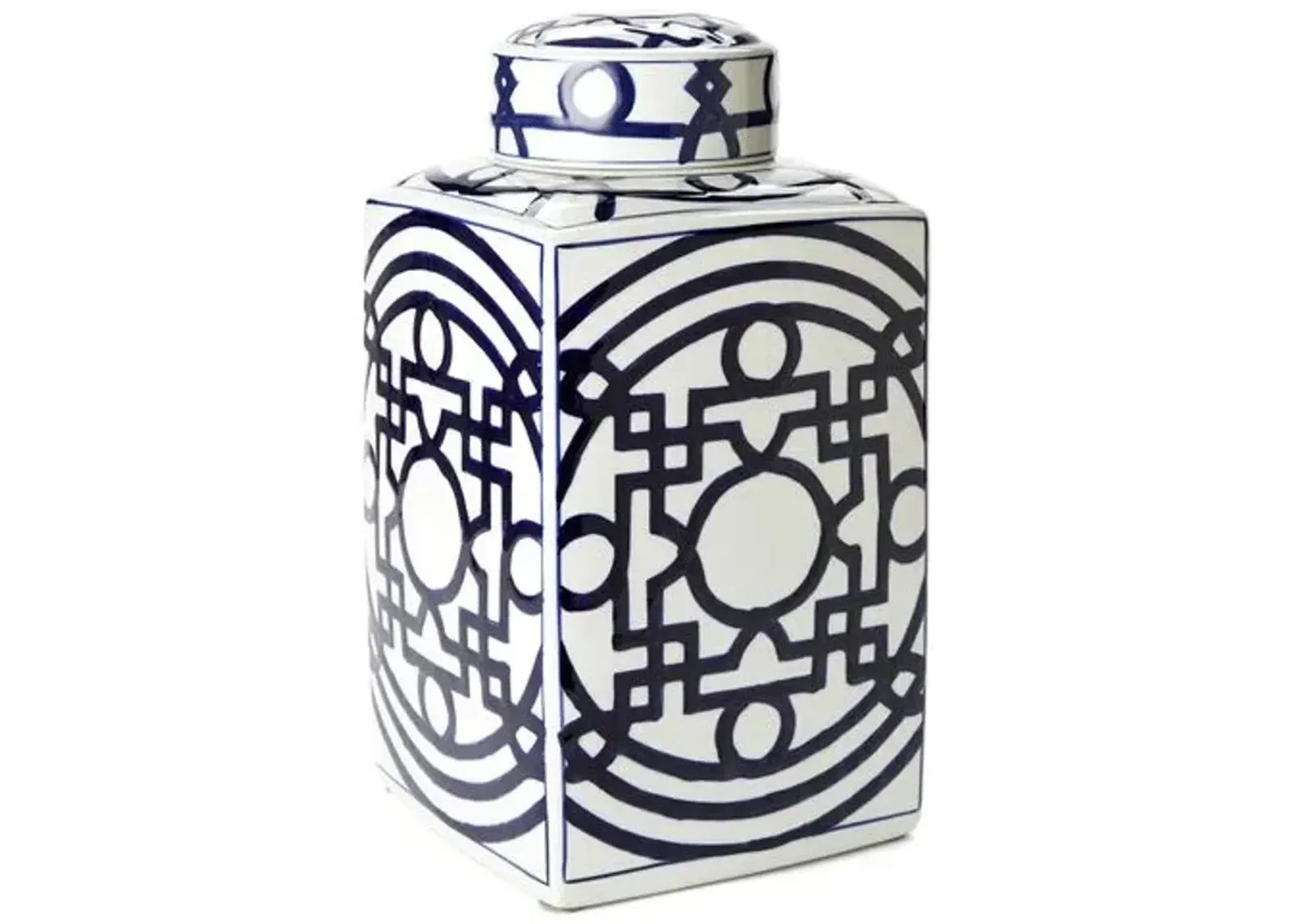 15" Porcelain Square Jar - Blue/White