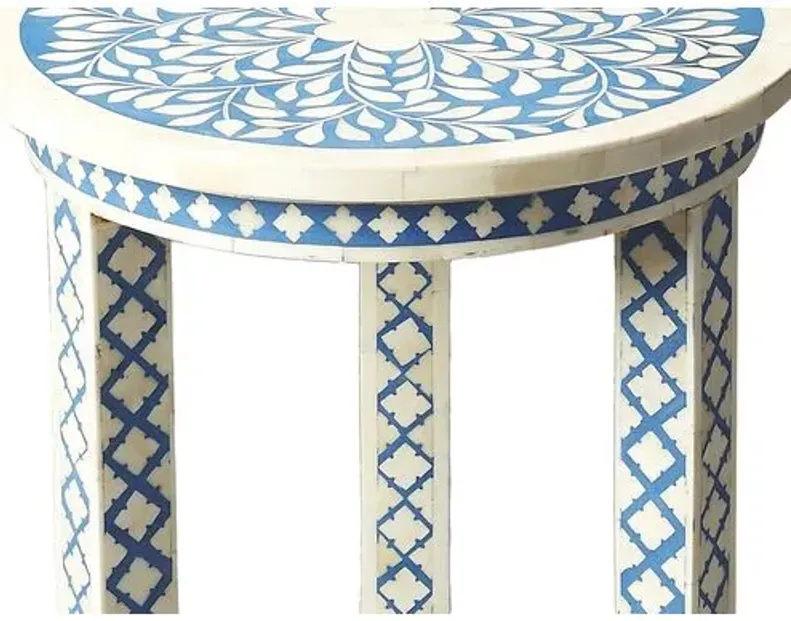 Joselyn Bone-Inlay Side Table - Blue/White - Handcrafted