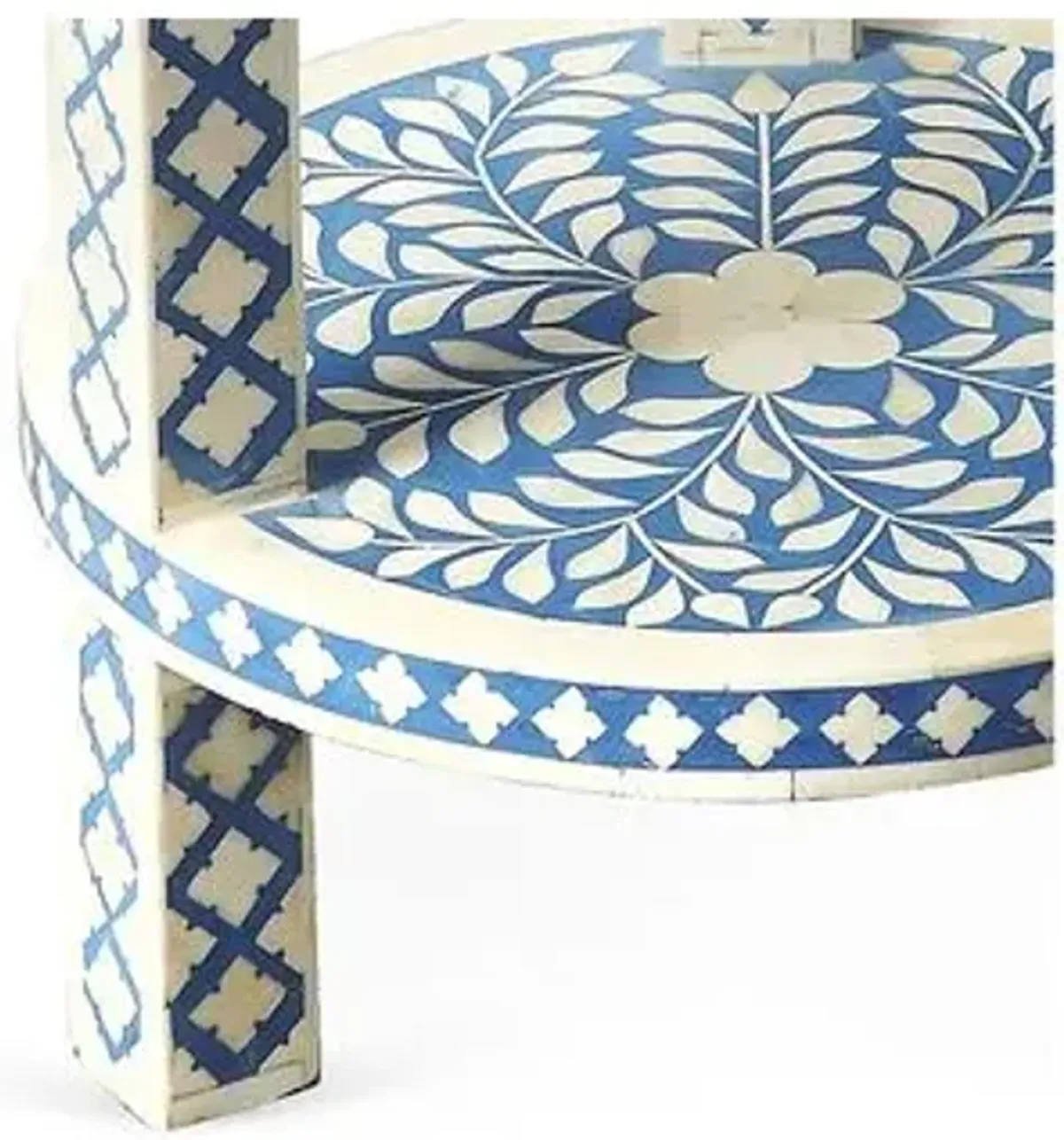 Layla Bone-Inlay Side Table - Blue/White - Handcrafted