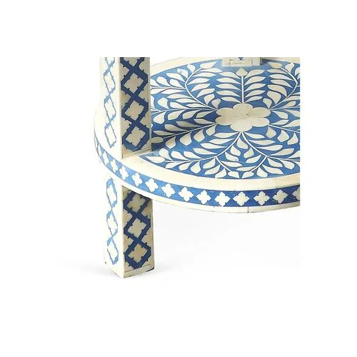 Joselyn Bone-Inlay Side Table - Blue/White - Handcrafted
