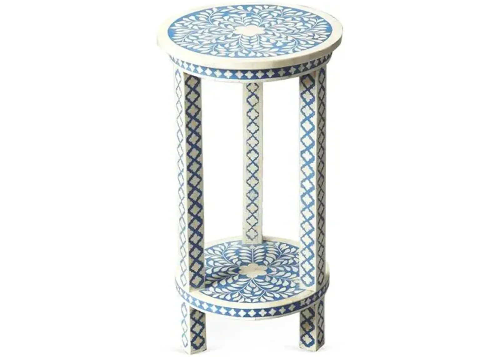 Layla Bone-Inlay Side Table - Blue/White - Handcrafted