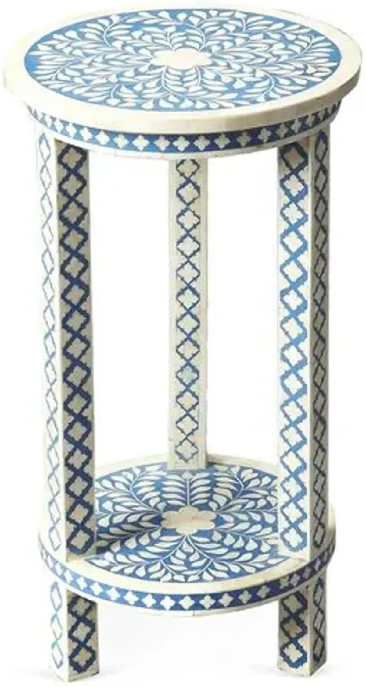 Joselyn Bone-Inlay Side Table - Blue/White - Handcrafted