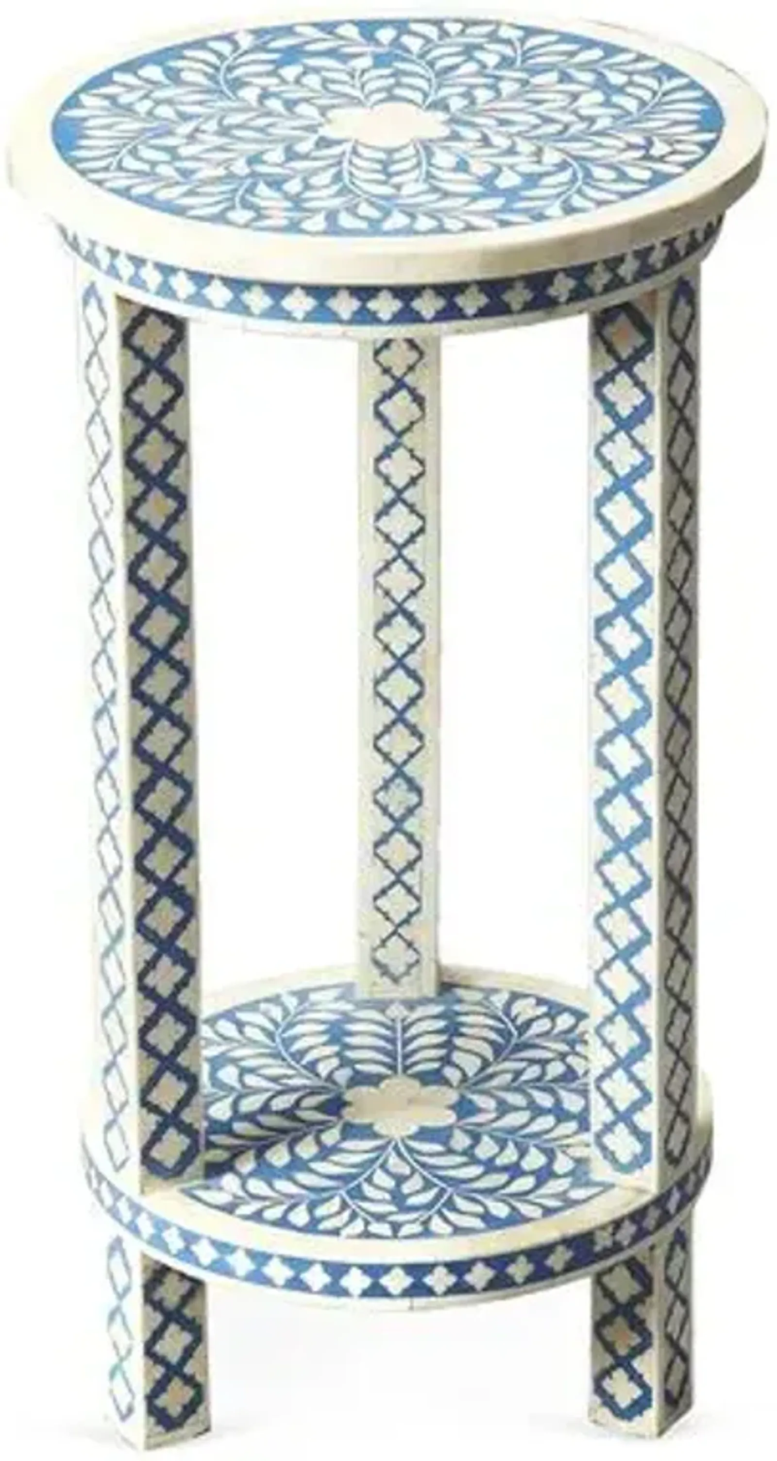 Layla Bone-Inlay Side Table - Blue/White - Handcrafted