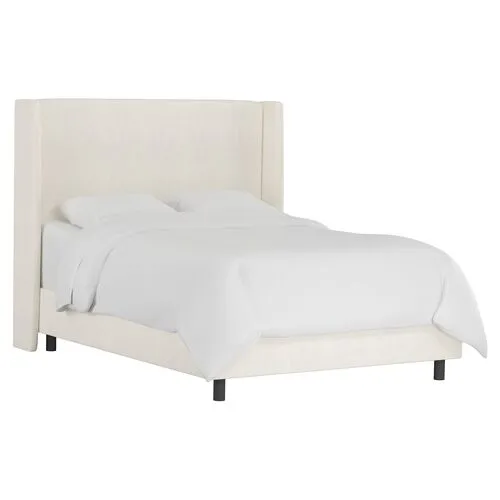Kelly Wingback Bed - Handcrafted - Beige