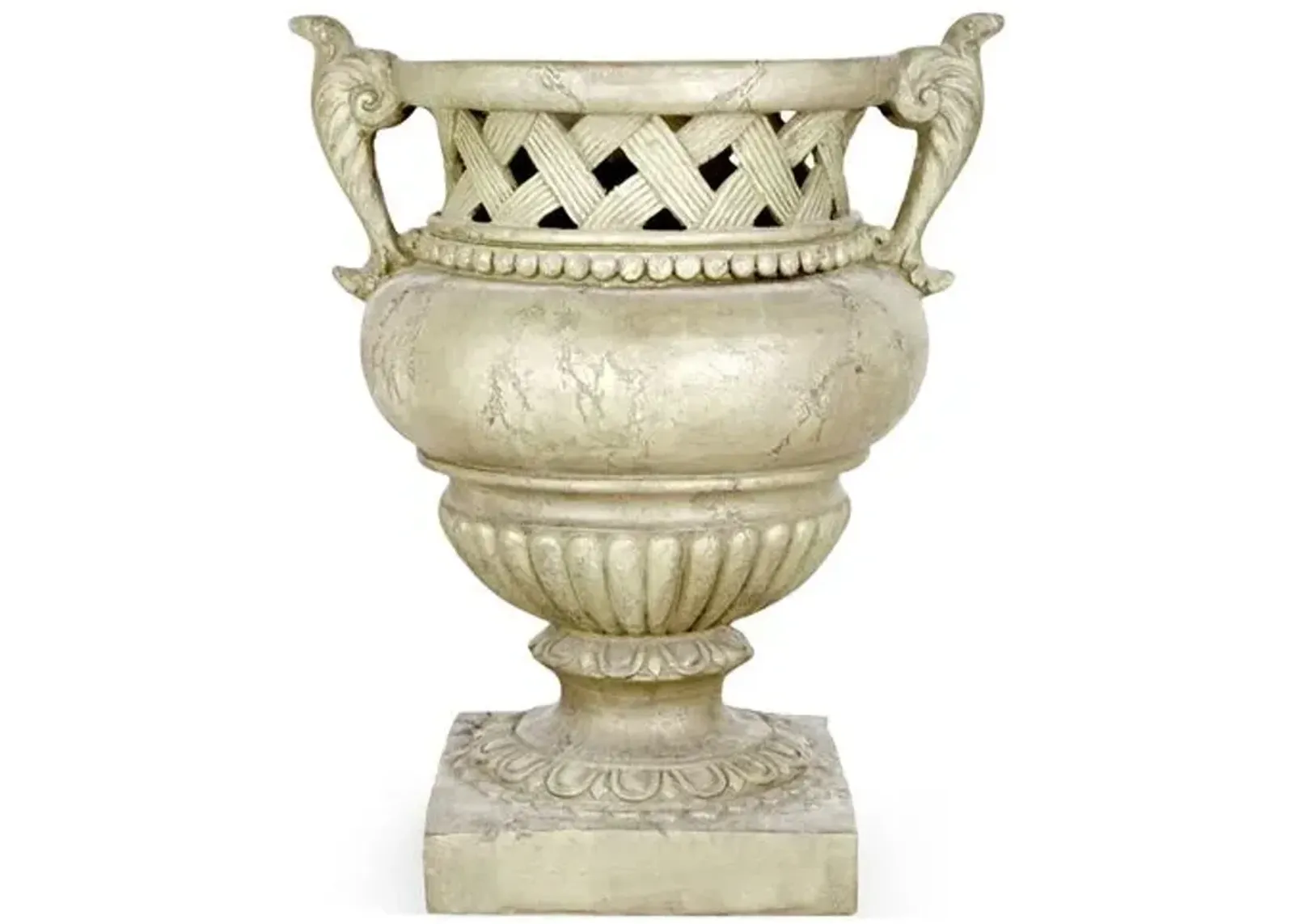 21" Weave-Top Outdoor Urn - Antique Stone - Beige