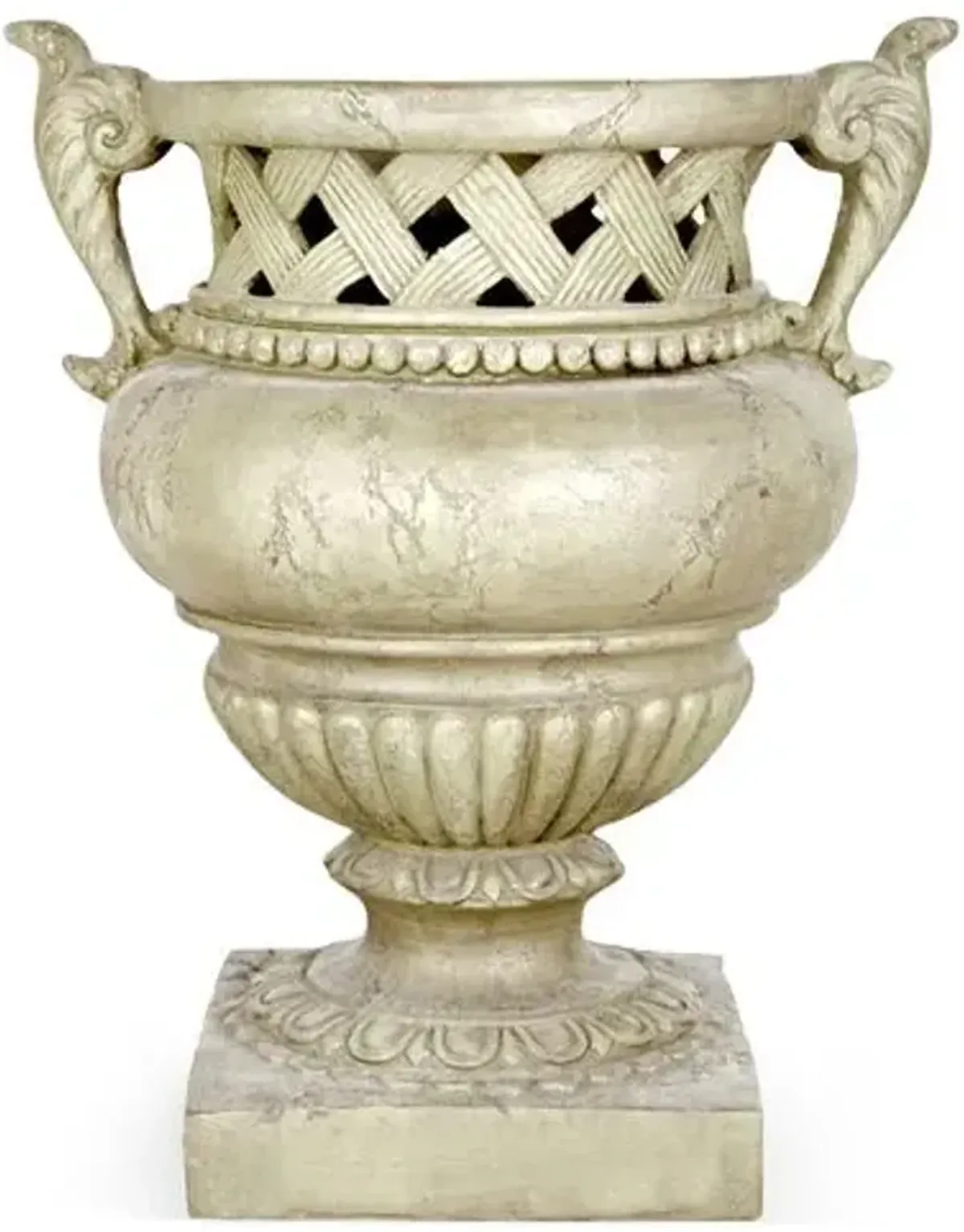 21" Weave-Top Outdoor Urn - Antique Stone - Beige