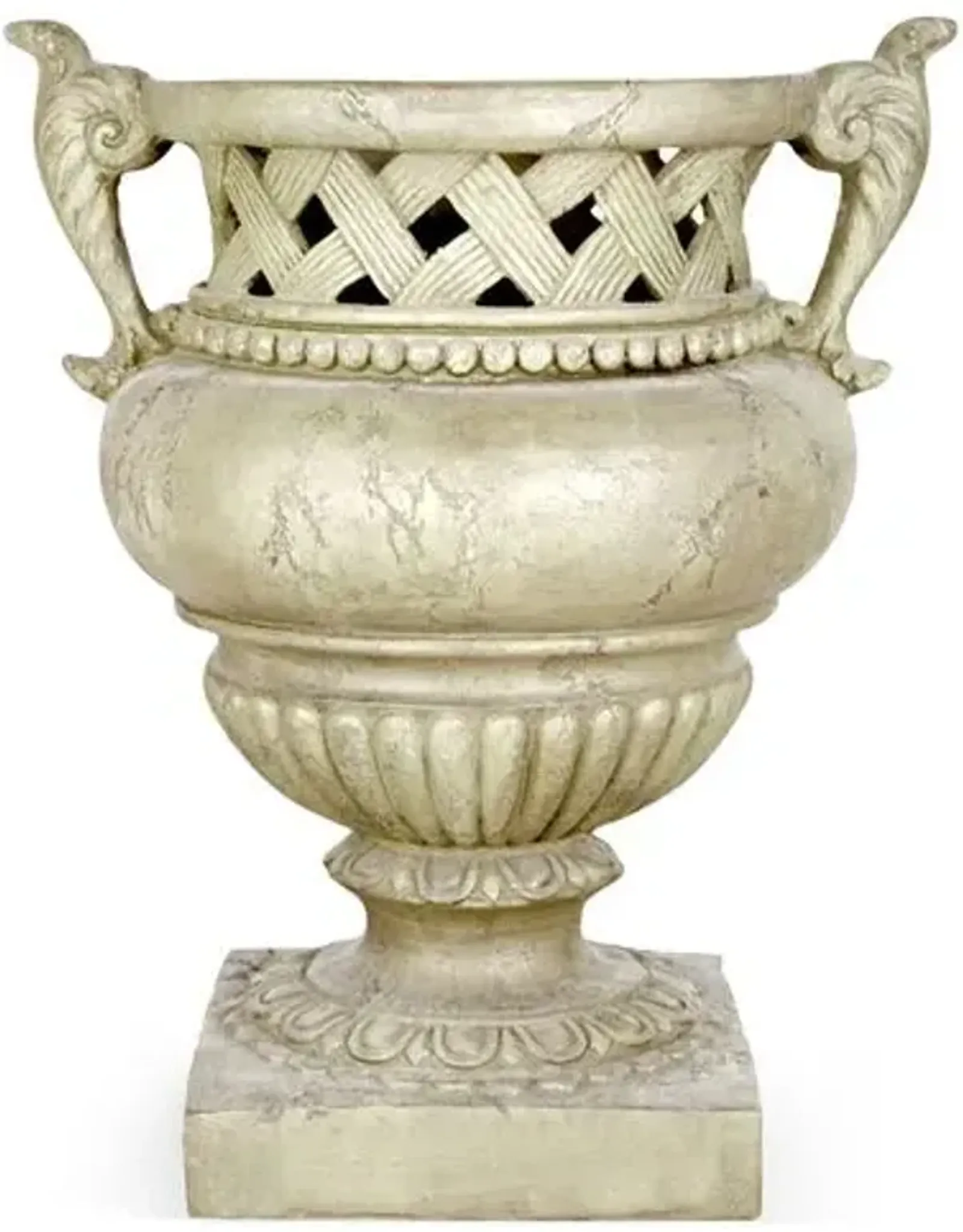 21" Weave-Top Outdoor Urn - Antique Stone - Beige