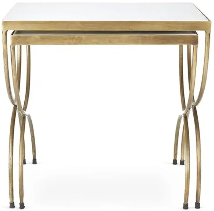 Asst. of 2 Andrews Nesting Tables - Brass - White