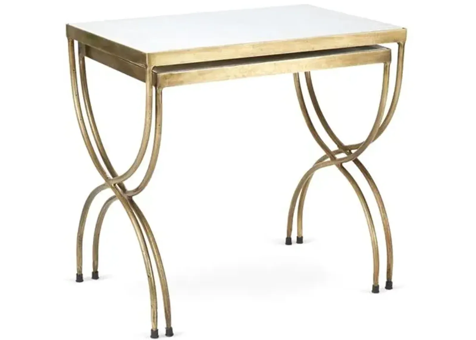 Asst. of 2 Andrews Nesting Tables - Brass - White