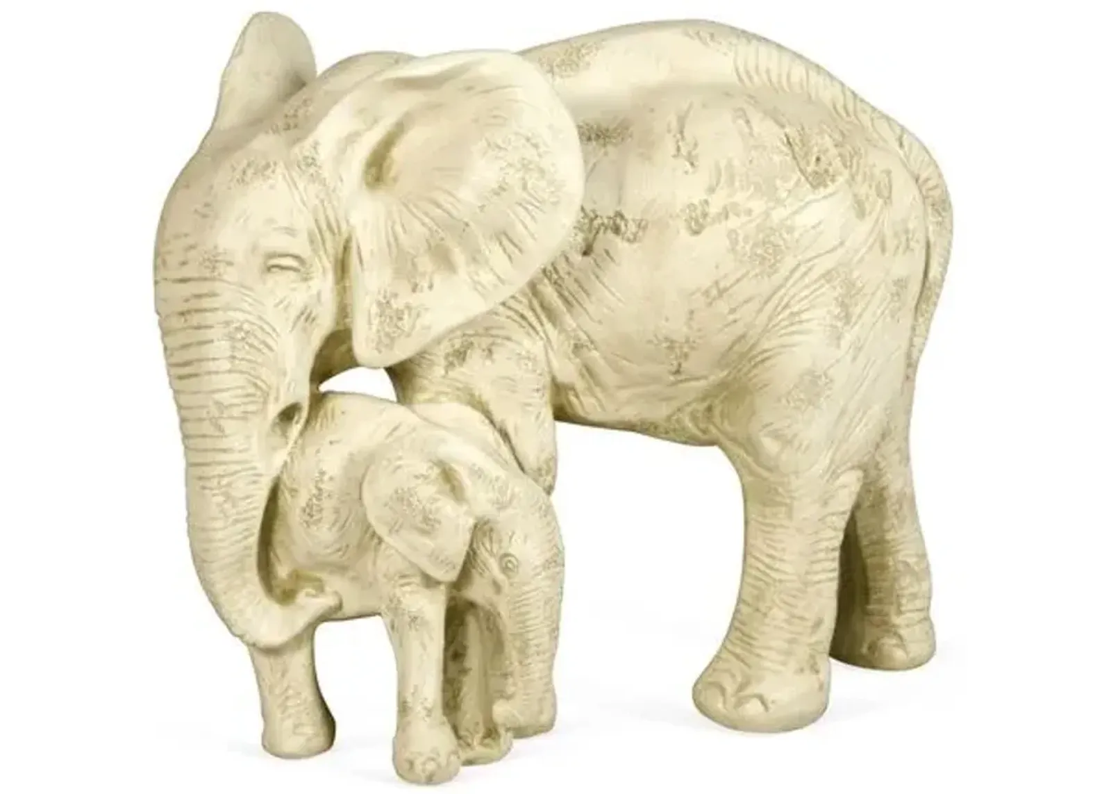 18" Elephant & Calf Statue - White - Ivory