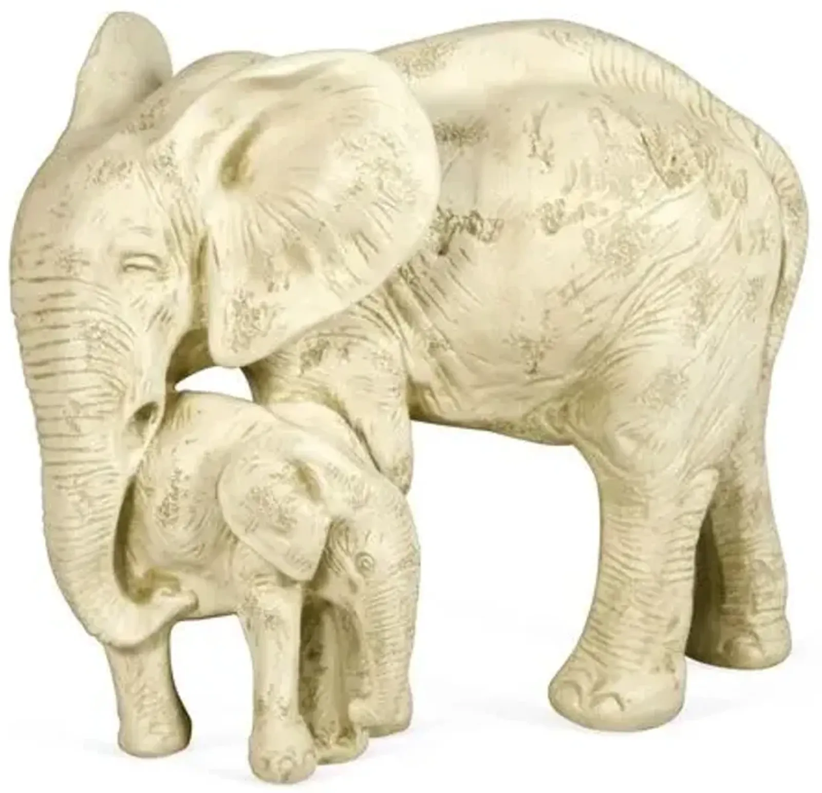 18" Elephant & Calf Statue - White - Ivory