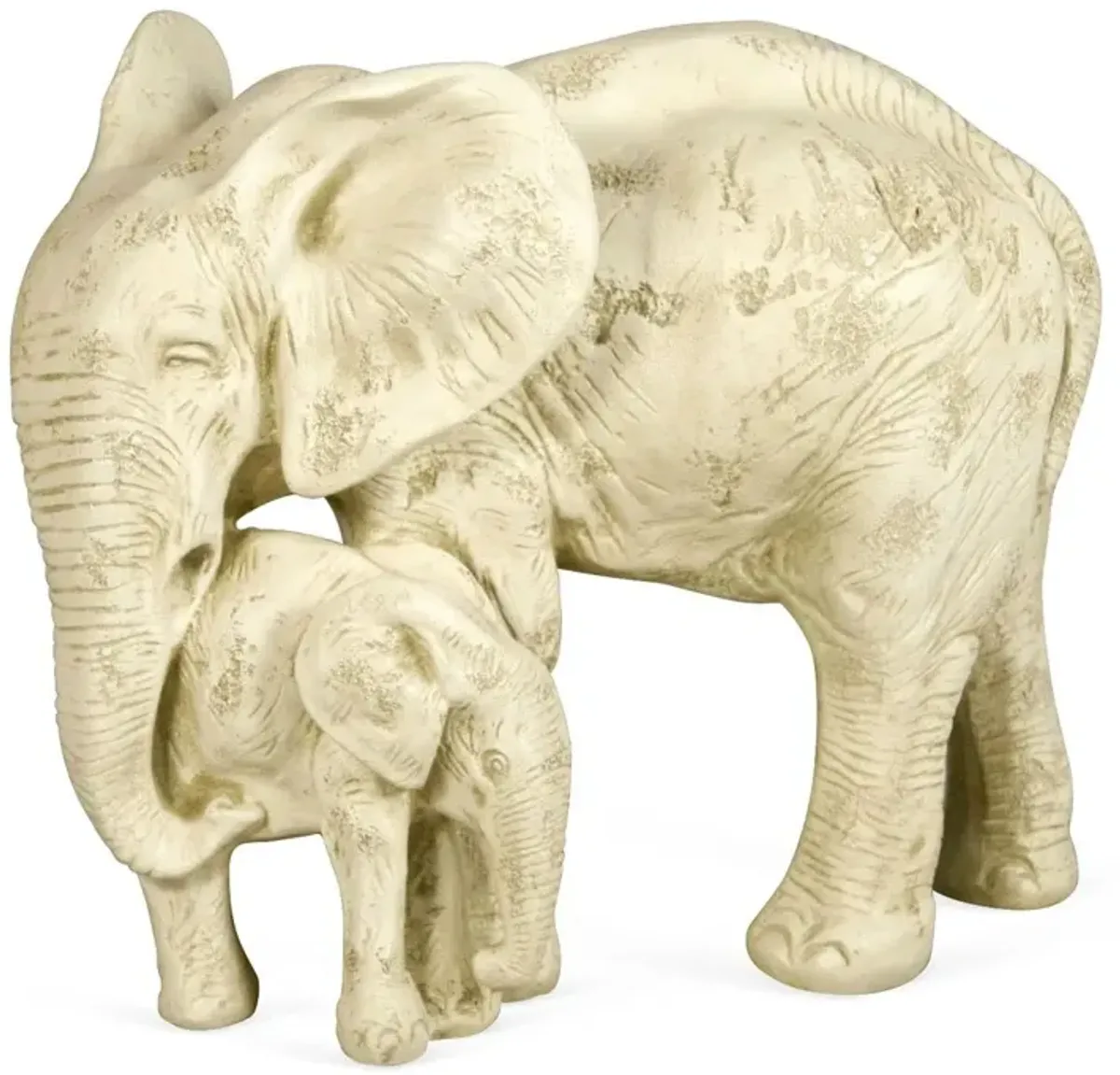 18" Elephant & Calf Statue, White