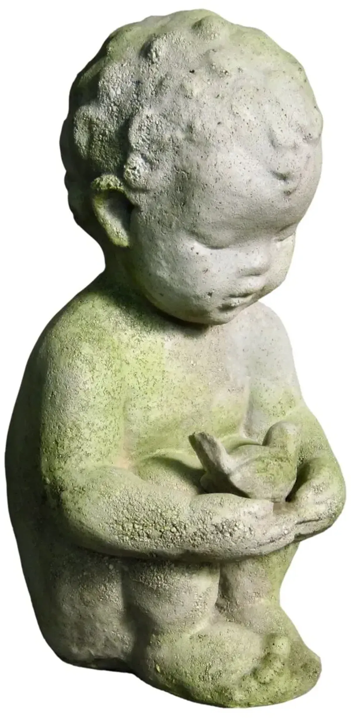 15" Pierre w/ Bird Statue, White Moss