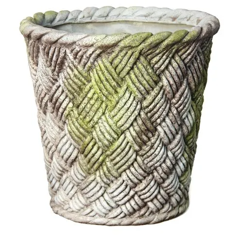 17" Woven Nied Outdoor Basket - White Moss - Beige