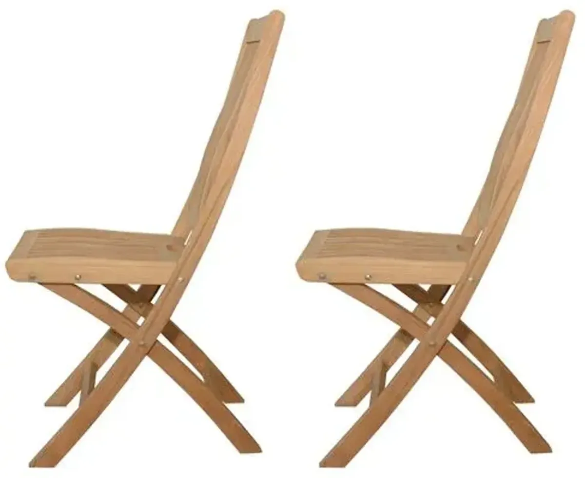 Set of 2 Tropico Outdoor Teak Folding Chairs - Natural - Brown