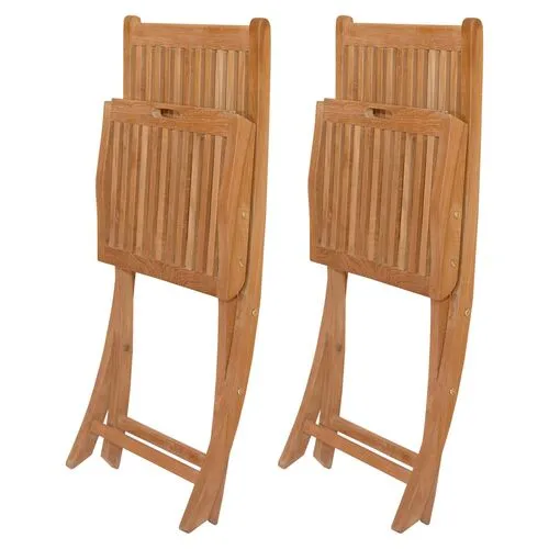 Set of 2 Tropico Outdoor Teak Folding Chairs - Natural - Brown