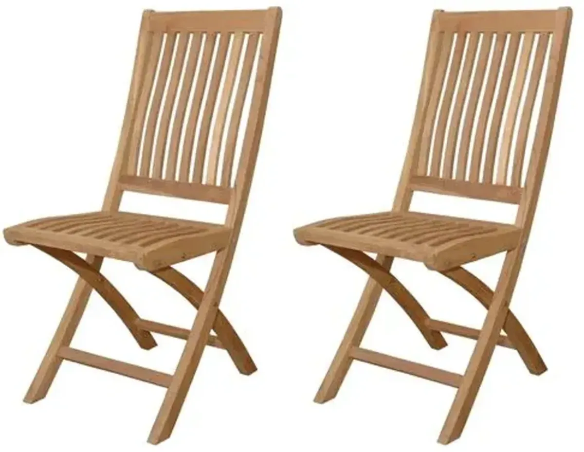 Set of 2 Tropico Outdoor Teak Folding Chairs - Natural - Brown