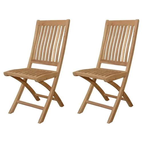 Set of 2 Tropico Outdoor Teak Folding Chairs - Natural - Brown