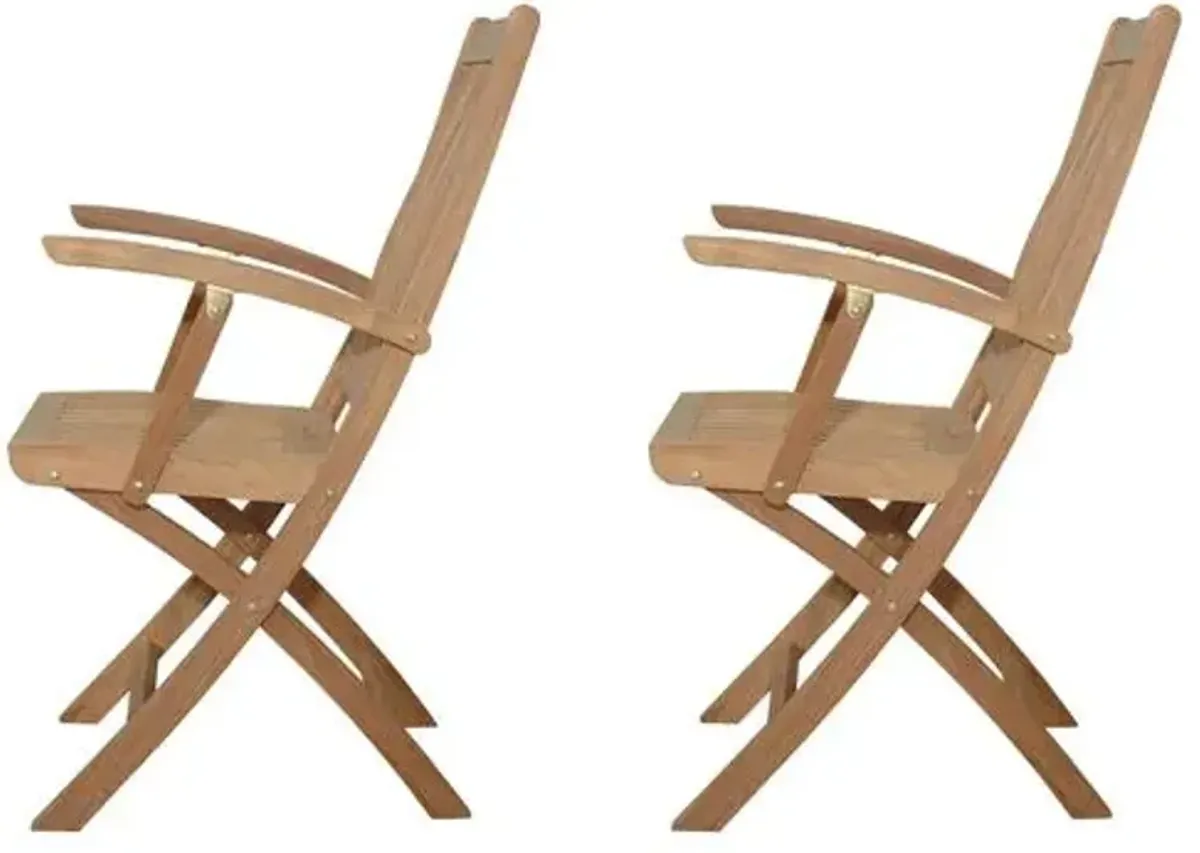 Set of 2 Tropico Outdoor Teak Folding Armchairs - Natural - Brown