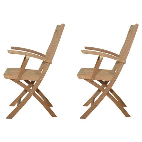 Set of 2 Tropico Outdoor Teak Folding Armchairs - Natural - Brown