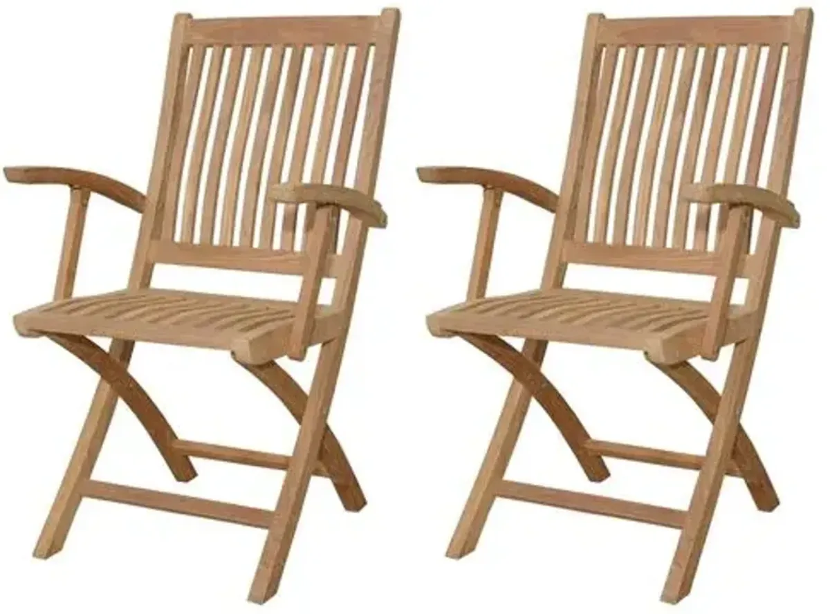 Set of 2 Tropico Outdoor Teak Folding Armchairs - Natural - Brown