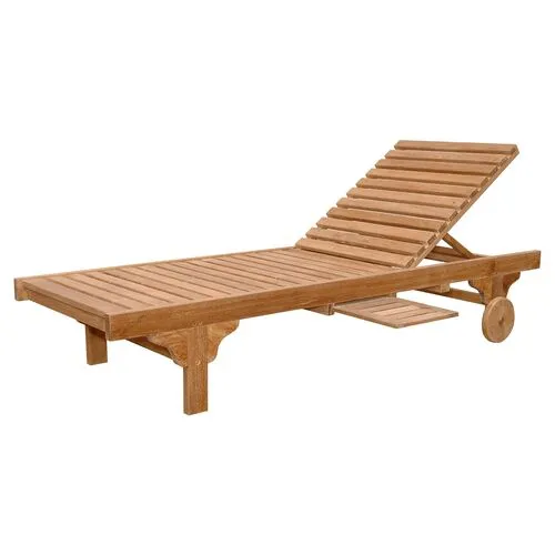 Capri Outdoor Teak Chaise Lounge & Tray - Natural - Brown - Comfortable, Sturdy, Stylish