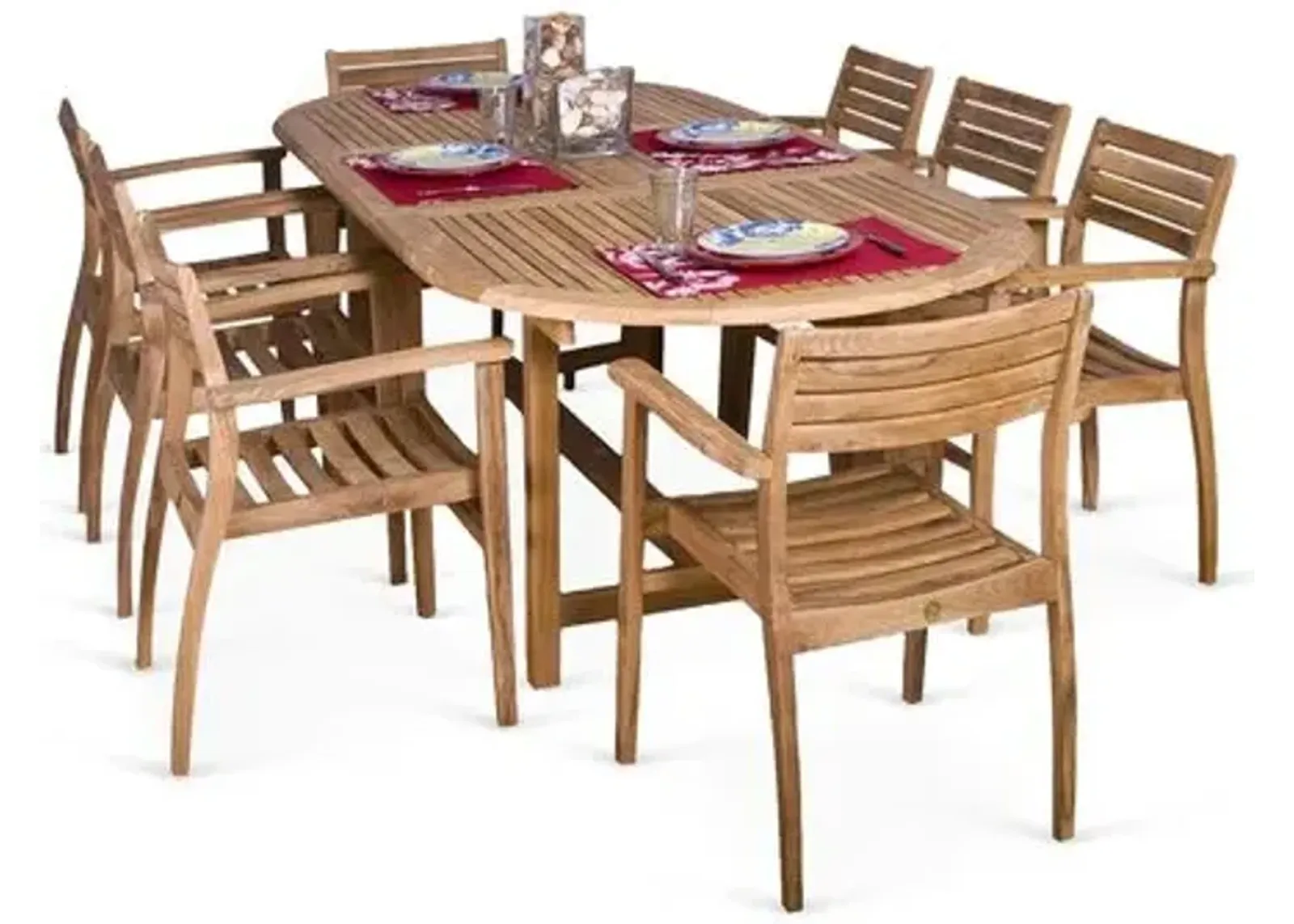 Coventry 9-Pc Teak Outdoor Dining Set - Beige