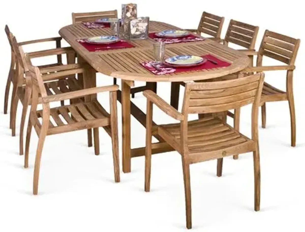 Coventry 9-Pc Teak Outdoor Dining Set - Beige