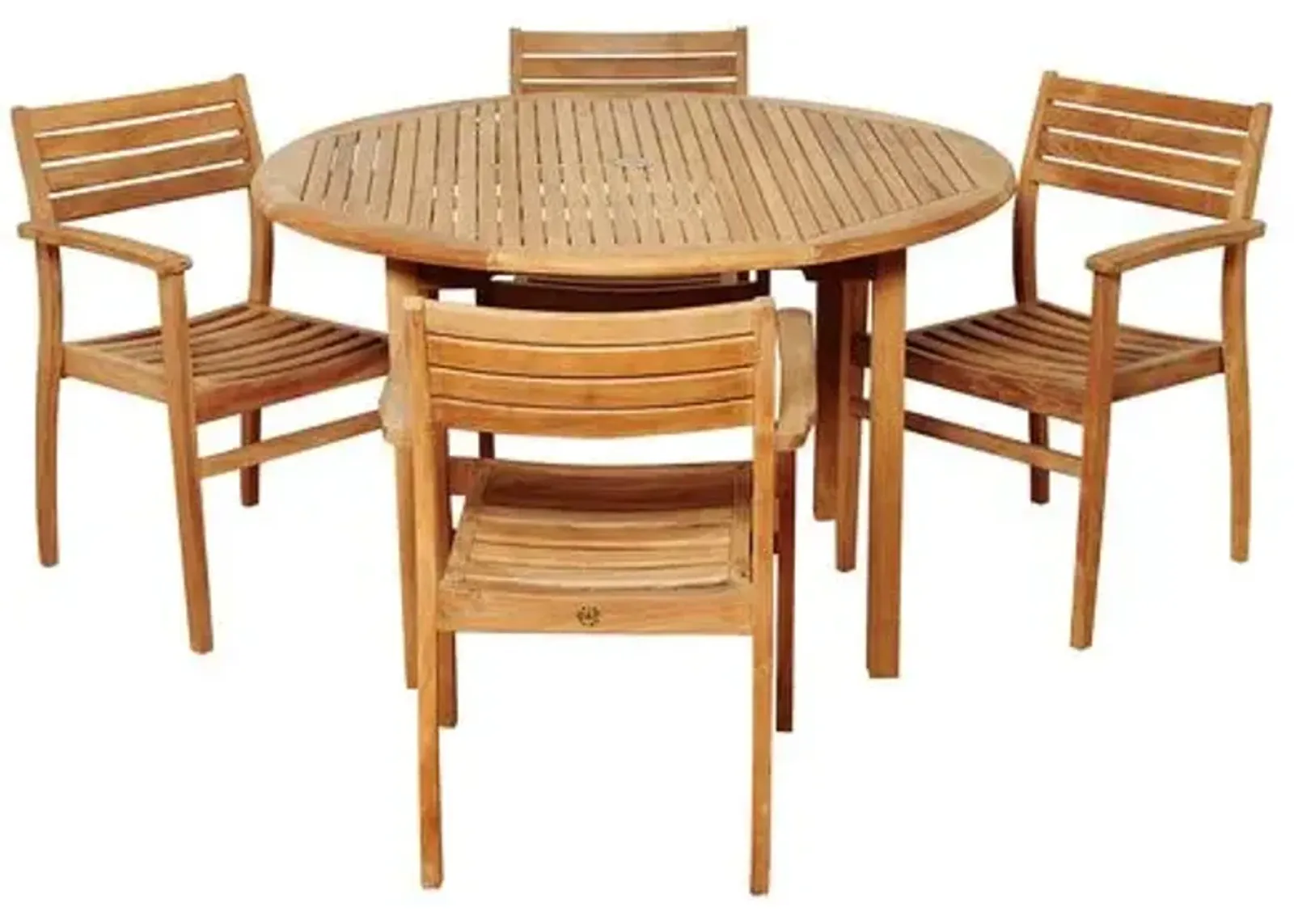 Windsor Teak 5-Pc Round Outdoor Dining Set - Natural - Brown