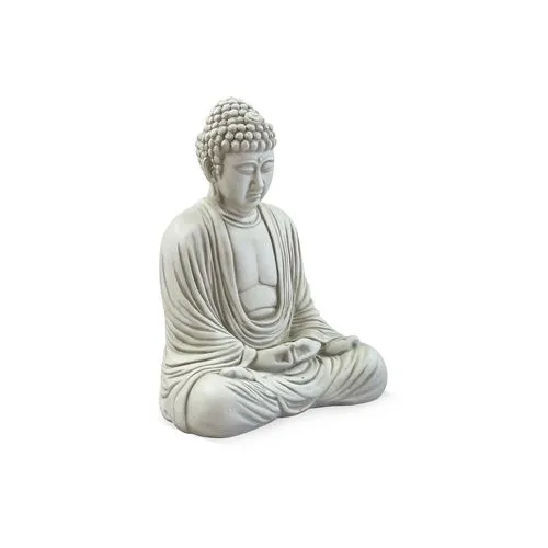 18" Meditating Buddha - Antiqued Stone - Gray